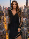 Agnes | Women Glitter Sleeve Cocktail Dress With Deep V-Neckline And Flattering Silhouette | Glam Style