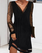 Agnes | Women Glitter Sleeve Cocktail Dress With Deep V-Neckline And Flattering Silhouette | Glam Style