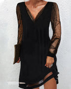 Agnes | Women Glitter Sleeve Cocktail Dress With Deep V-Neckline And Flattering Silhouette | Glam Style