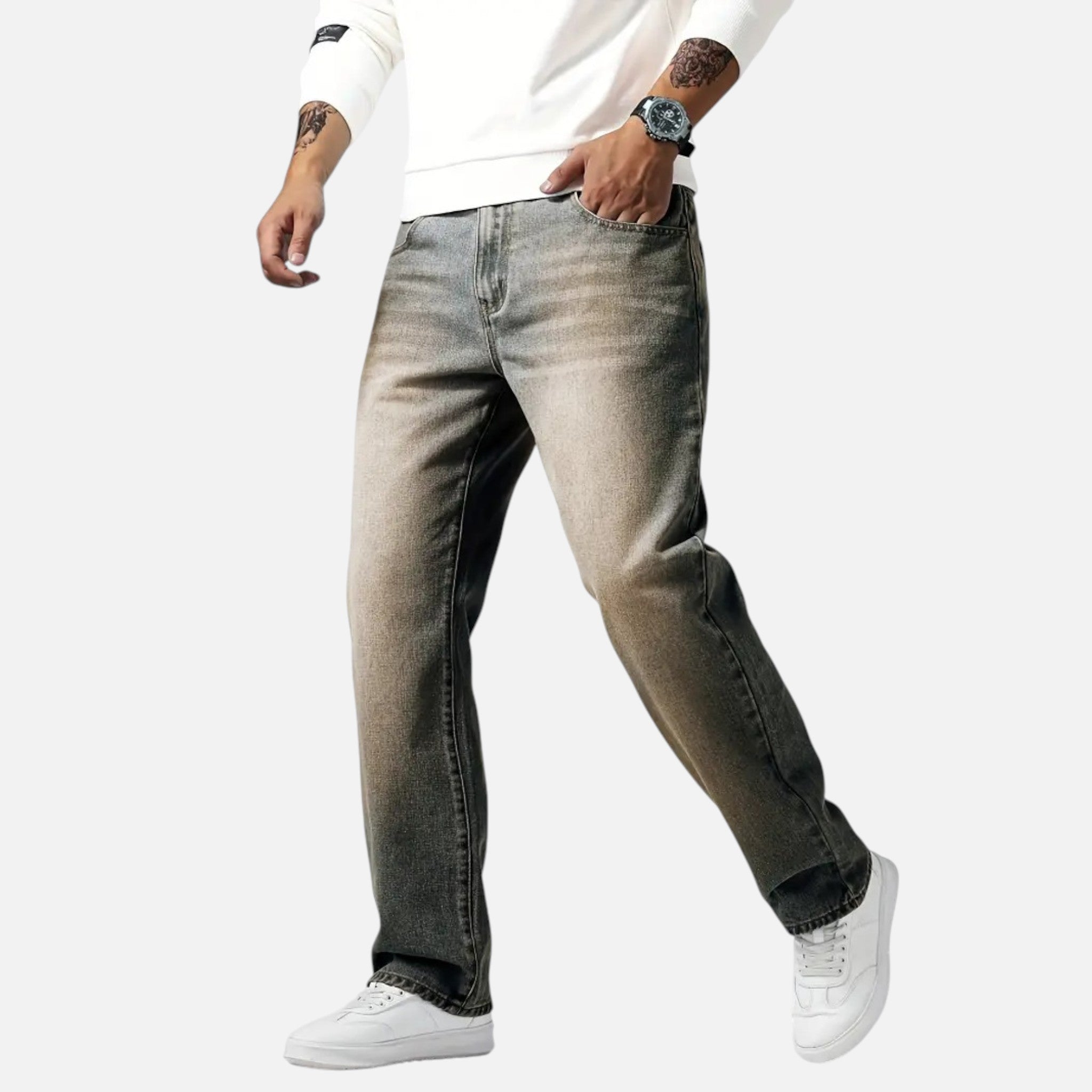 Aiden | Men's Denim Jeans With Pockets And Exposed Seams | Casual