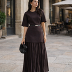 Andrea | Women's Day Dress With Pleated Maxi Skirt And Short Sleeve Design | Elegant