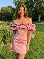 Anoushka | Women Cocktail Dress With Bare Shoulder Design And Soft Ruffle Accent | Romantic Style