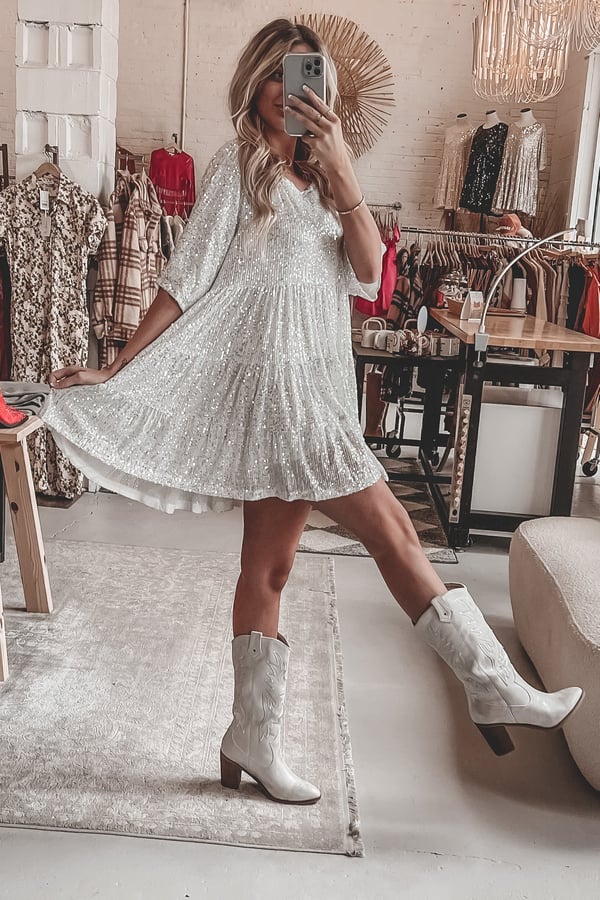 Madison | Women's Sparkle Dress With V-Neck And Pleated Design | Glamorous