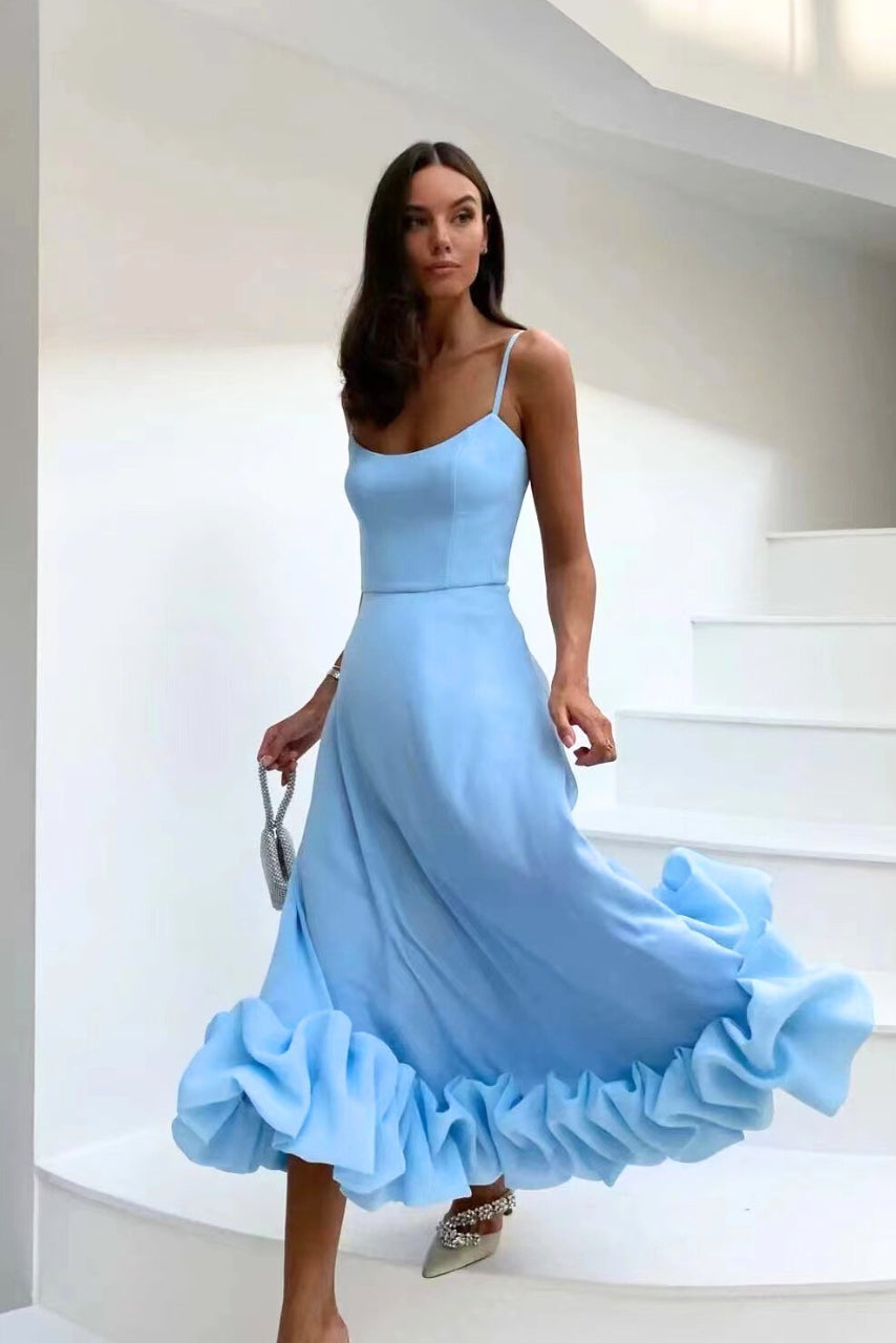 Ariana | Women’s Graduation Dress With Spaghetti Straps And Ruffle Hem | Elegant