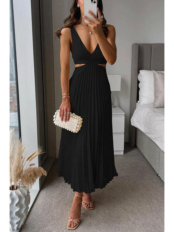 Aurelia | Women's Wedding Guest Dress With Deep V-Neckline And Pleated Skirt