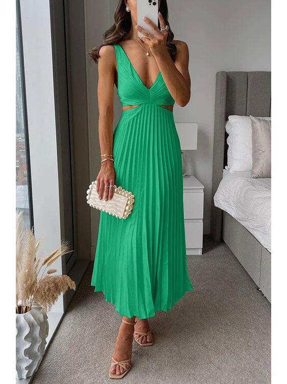 Aurelia | Women's Wedding Guest Dress With Deep V-Neckline And Pleated Skirt