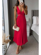 Aurelia | Women's Wedding Guest Dress With Deep V-Neckline And Pleated Skirt