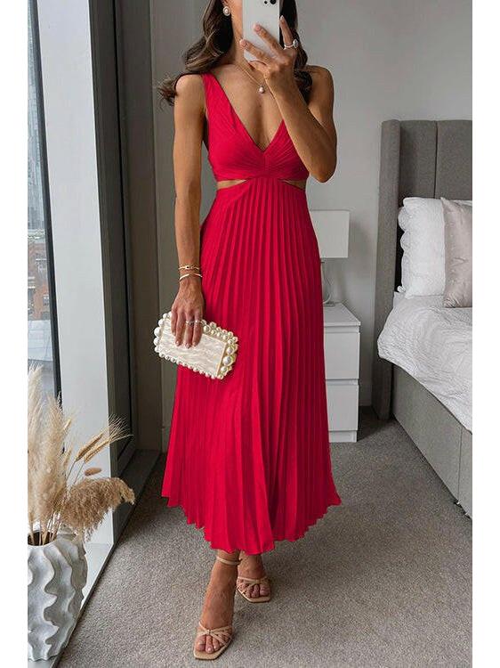 Aurelia | Women's Wedding Guest Dress With Deep V-Neckline And Pleated Skirt