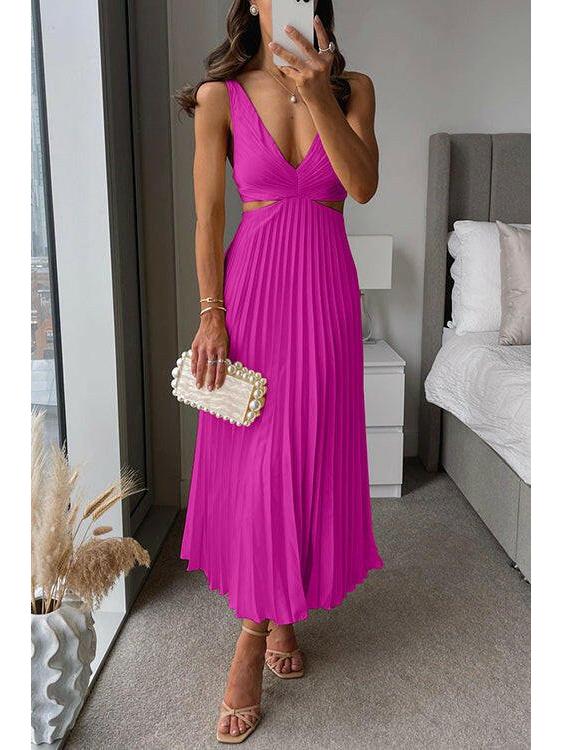 Aurelia | Women's Wedding Guest Dress With Deep V-Neckline And Pleated Skirt