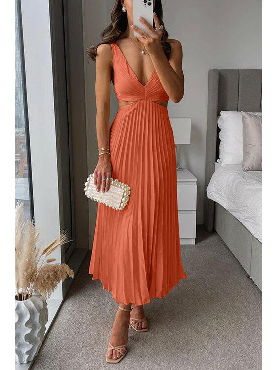 Aurelia | Women's Wedding Guest Dress With Deep V-Neckline And Pleated Skirt