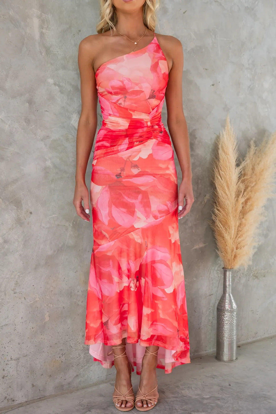 Aveline | Women’s Graduation Dress With One Shoulder And Floral Print | Elegant