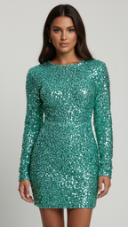 Avery | Women's Cocktail Dress With Long Sleeves And Woven Texture | Glamorous