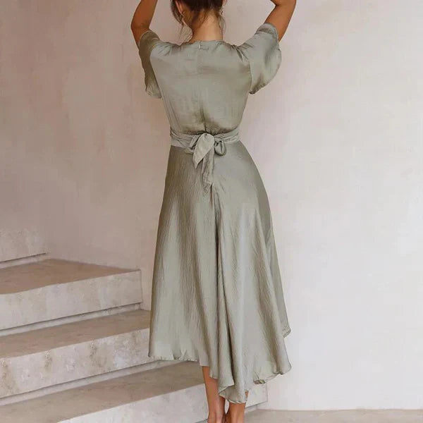 Arielle | Women's Summer Dress With Deep V-Neck And High-Low Hem | Graceful