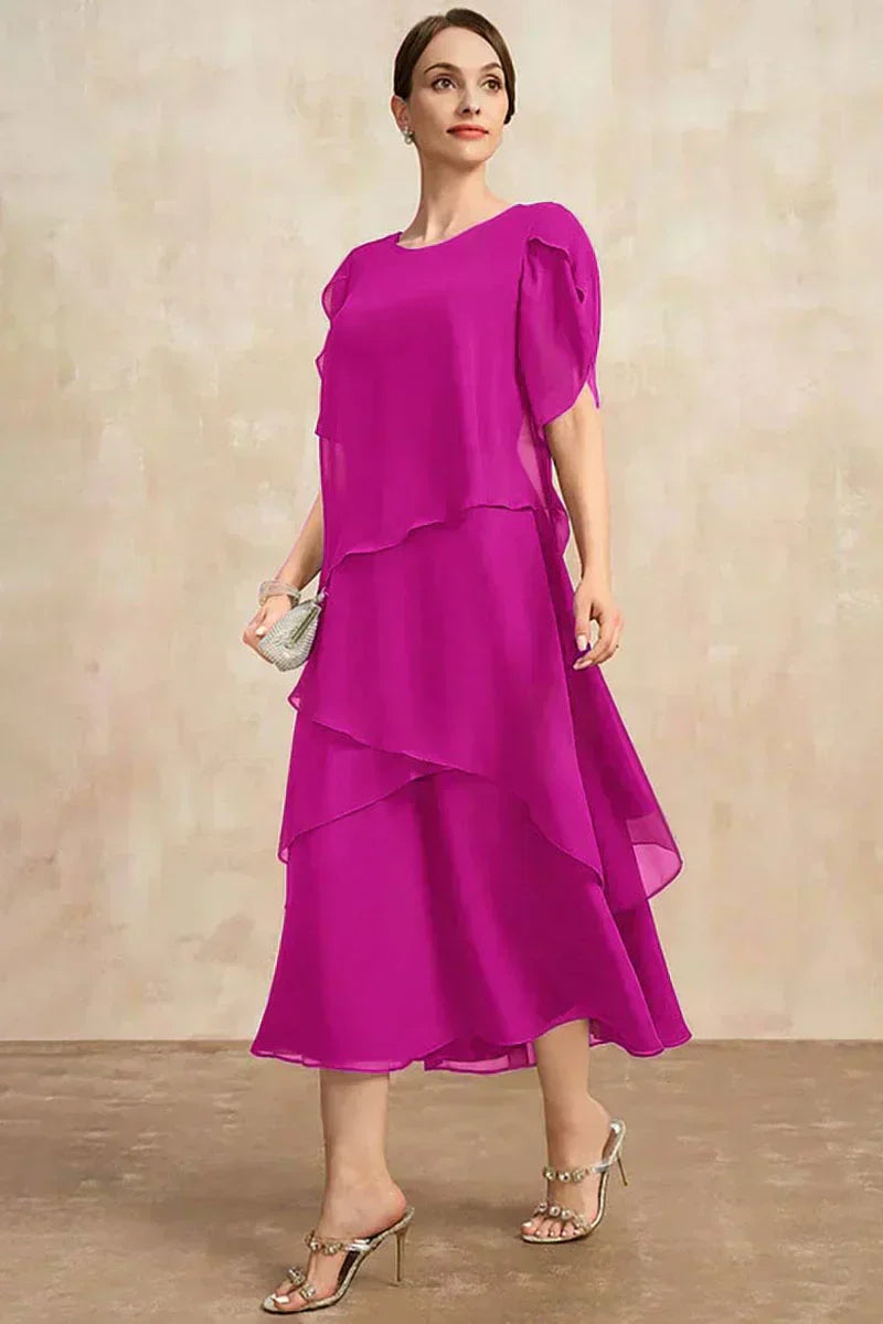 Belle | Women's Floral Dress With Layered Design And Short Sleeves | Elegant