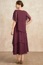 Belle | Women's Floral Dress With Layered Design And Short Sleeves | Elegant