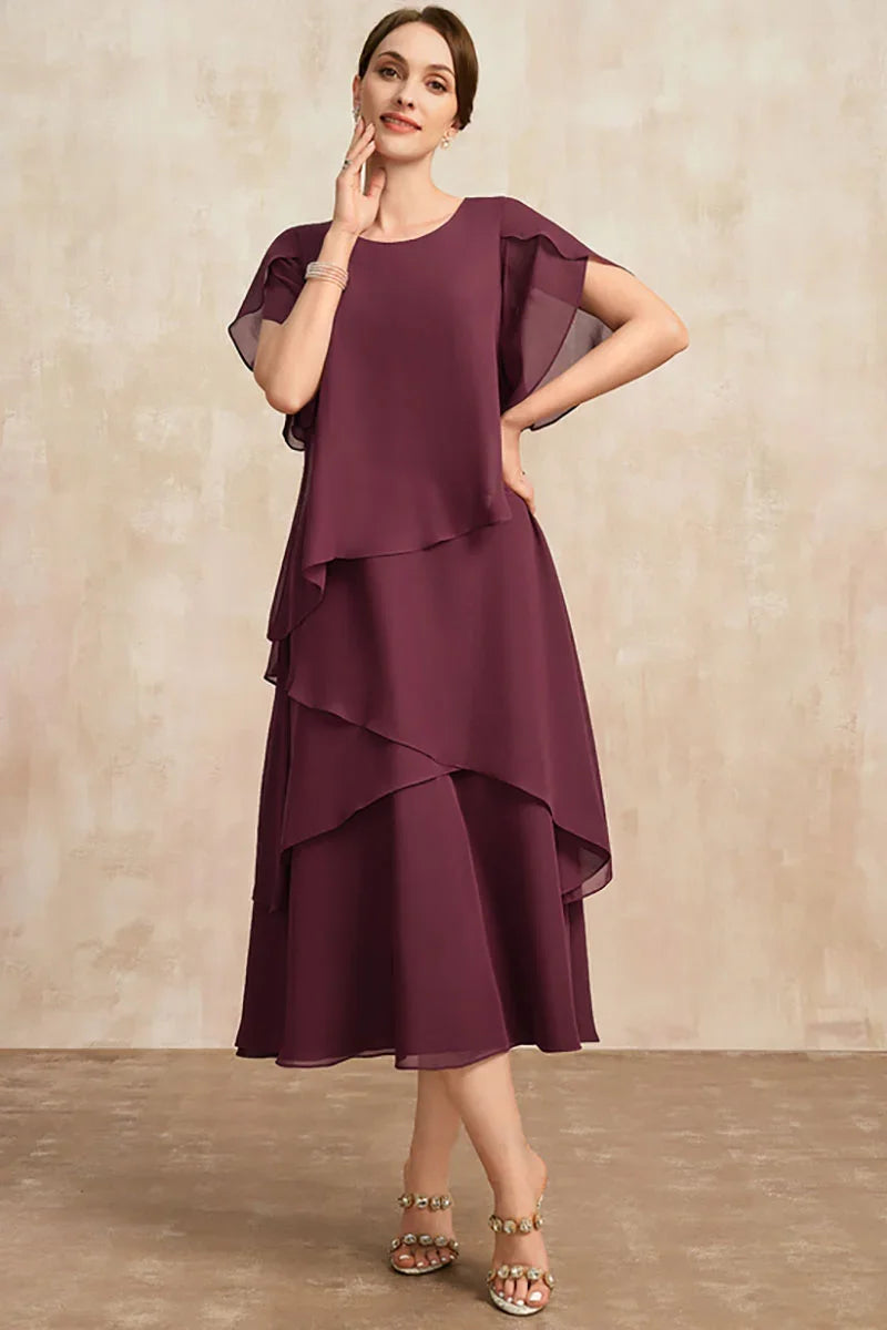 Belle | Women's Floral Dress With Layered Design And Short Sleeves | Elegant