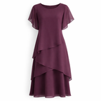 Belle | Women's Floral Dress With Layered Design And Short Sleeves | Elegant