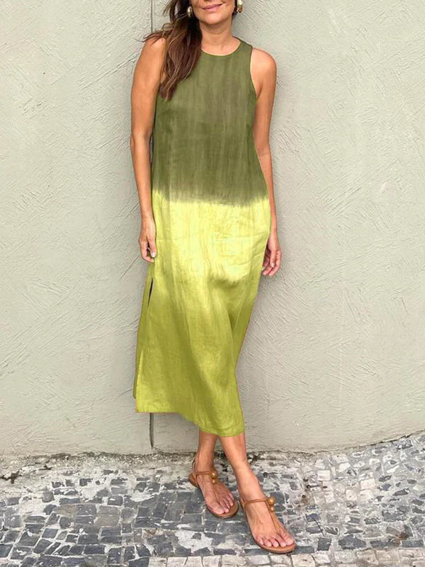 Briar | Women's Cotton Linen Day Dress With Side Split And Relaxed Maxi Silhouette | Casual