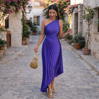 Celeste | Women's Cocktail Dress With One-Shoulder Pleated Design And Flowing Midi Style | Party
