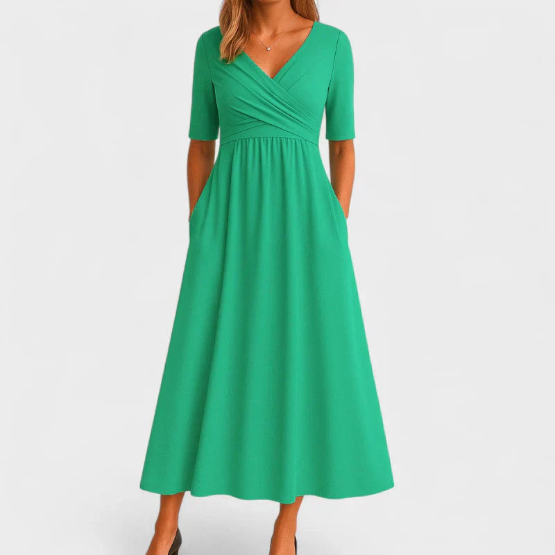 Clara | Women's Day Dress With V Neck Design And Flowy A-Line Skirt | Elegant