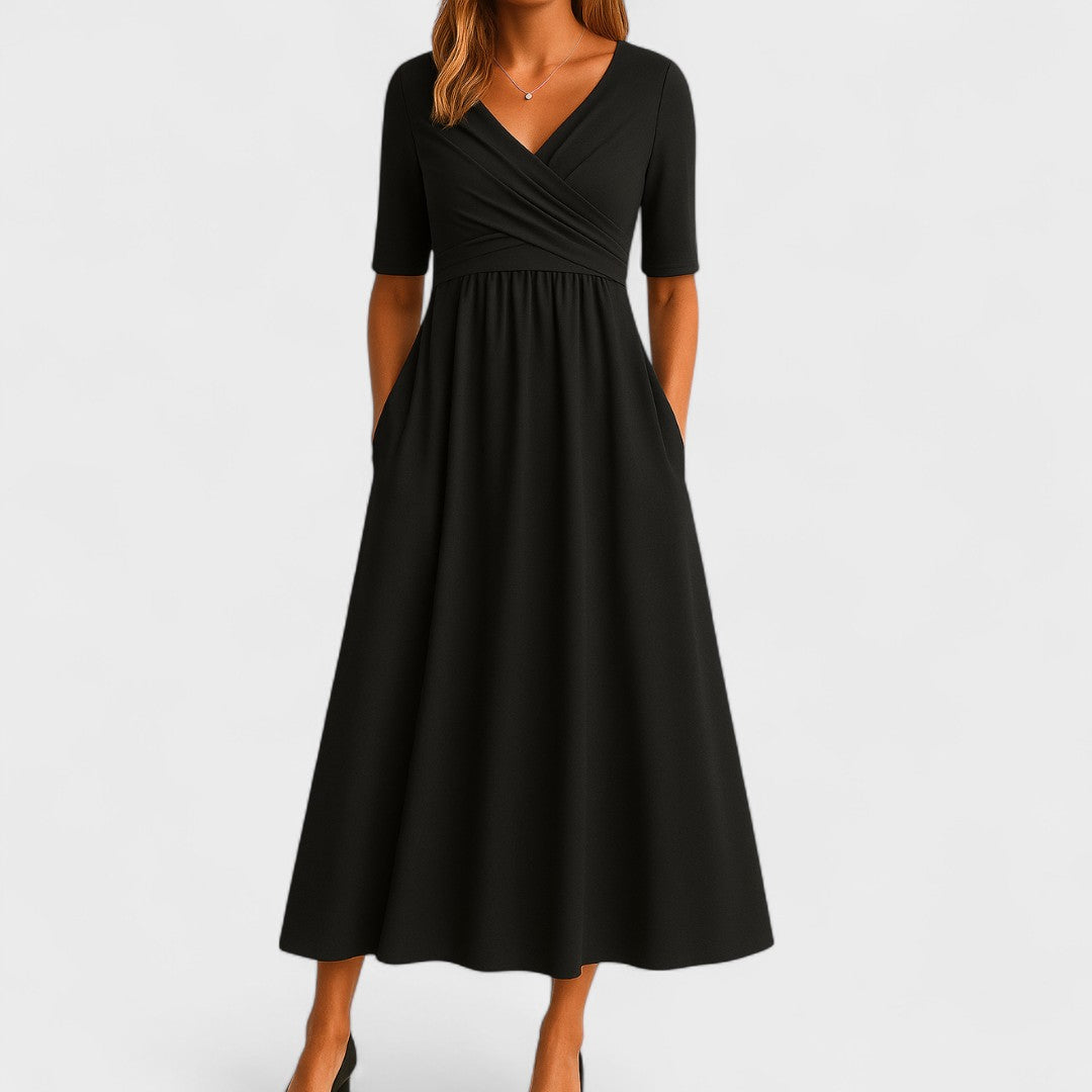 Clara | Women's Day Dress With V Neck Design And Flowy A-Line Skirt | Elegant