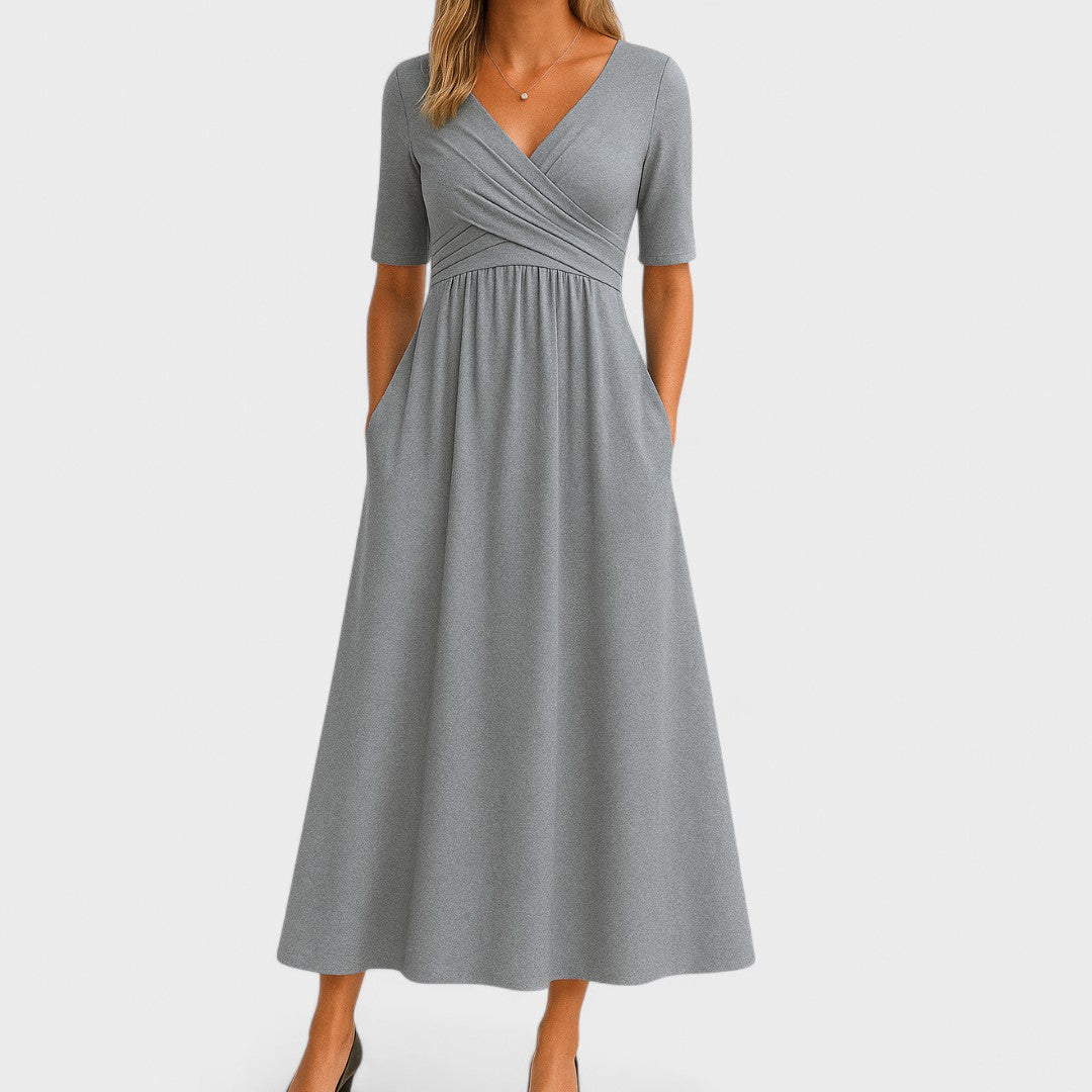 Clara | Women's Day Dress With V Neck Design And Flowy A-Line Skirt | Elegant