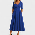 Clara | Women's Day Dress With V Neck Design And Flowy A-Line Skirt | Elegant