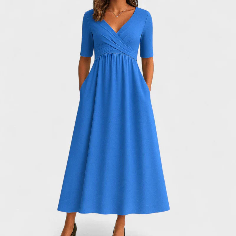 Clara | Women's Day Dress With V Neck Design And Flowy A-Line Skirt | Elegant