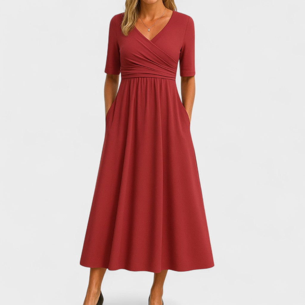 Clara | Women's Day Dress With V Neck Design And Flowy A-Line Skirt | Elegant