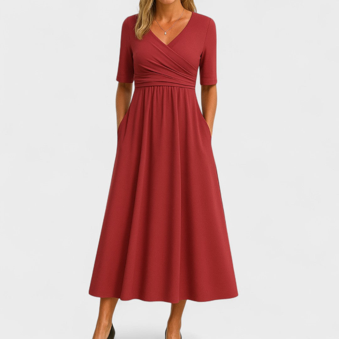 Clara | Women's Day Dress With V Neck Design And Flowy A-Line Skirt | Elegant