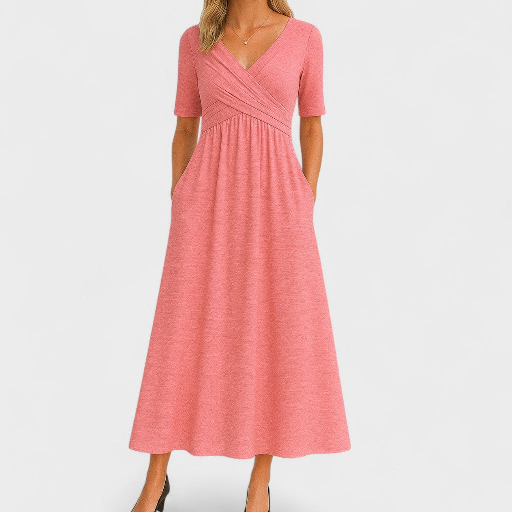 Clara | Women's Day Dress With V Neck Design And Flowy A-Line Skirt | Elegant