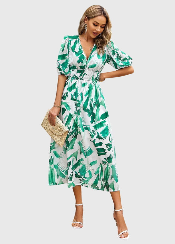 Clara | Women's Floral Dress With Smocked Waist And V Neckline | Casual