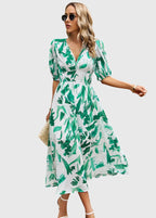 Clara | Women's Floral Dress With Smocked Waist And V Neckline | Casual