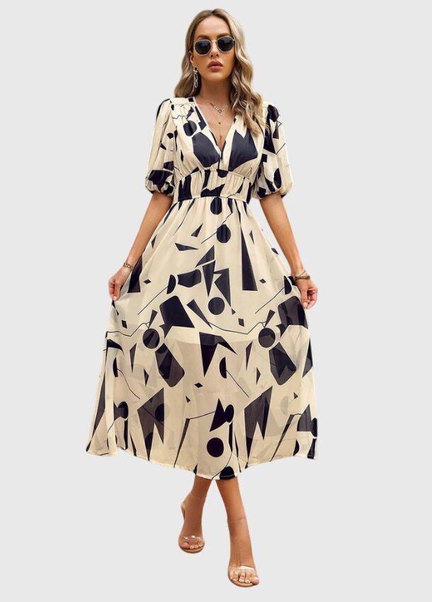 Clara | Women's Floral Dress With Smocked Waist And V Neckline | Casual