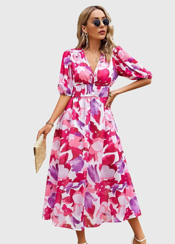 Clara | Women's Floral Dress With Smocked Waist And V Neckline | Casual