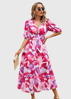Clara | Women's Floral Dress With Smocked Waist And V Neckline | Casual