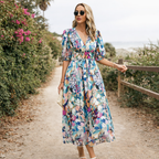 Clara | Women's Floral Dress With Smocked Waist And V Neckline | Casual