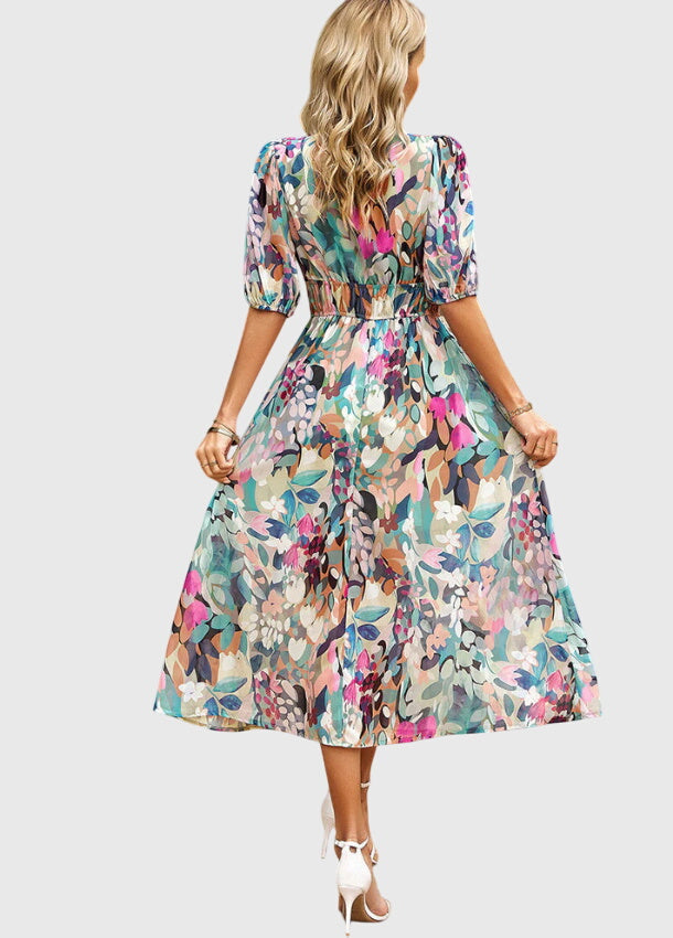 Clara | Women's Floral Dress With Smocked Waist And V Neckline | Casual