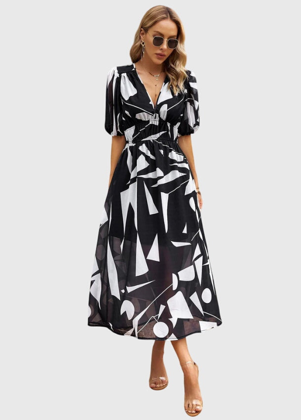 Clara | Women's Floral Dress With Smocked Waist And V Neckline | Casual
