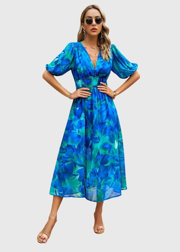 Clara | Women's Floral Dress With Smocked Waist And V Neckline | Casual