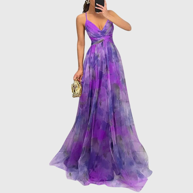 Clara | Women's Floral Dress With Spaghetti Strap Design And Flowing Maxi Skirt | Elegant