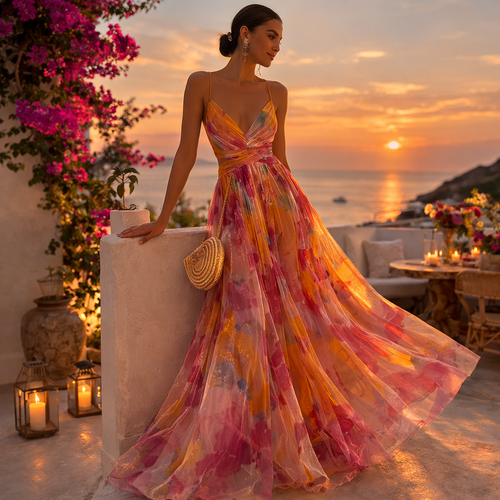 Clara | Women's Floral Dress With Spaghetti Strap Design And Flowing Maxi Skirt | Elegant