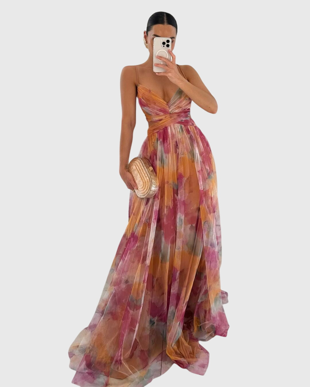 Clara | Women's Floral Dress With Spaghetti Strap Design And Flowing Maxi Skirt | Elegant