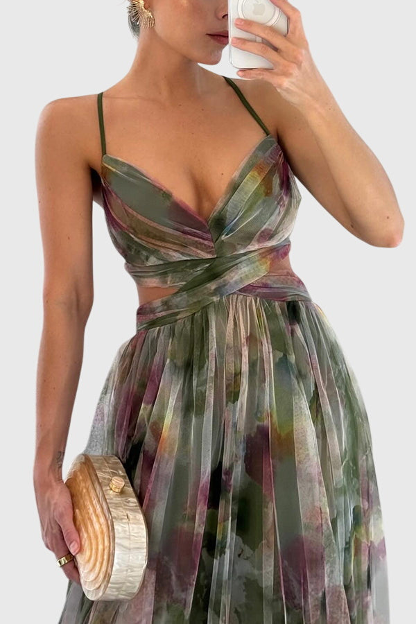 Clara | Women's Floral Dress With Spaghetti Strap Design And Flowing Maxi Skirt | Elegant