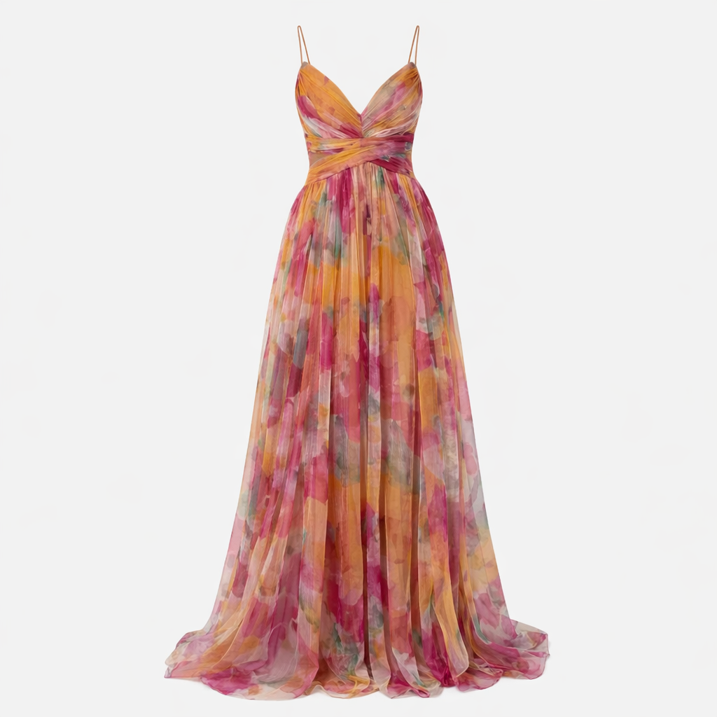 Clara | Women's Floral Dress With Spaghetti Strap Design And Flowing Maxi Skirt | Elegant