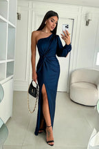 Clara | Women’s Graduation Dress With One-Shoulder Sleeve And Side Slit | Elegant