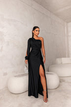 Clara | Women’s Graduation Dress With One-Shoulder Sleeve And Side Slit | Elegant