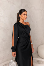 Clara | Women’s Graduation Dress With One-Shoulder Sleeve And Side Slit | Elegant