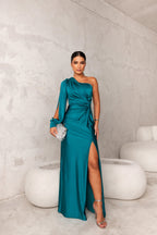 Clara | Women’s Graduation Dress With One-Shoulder Sleeve And Side Slit | Elegant