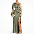Clara | Women’s Graduation Dress With One-Shoulder Sleeve And Side Slit | Elegant